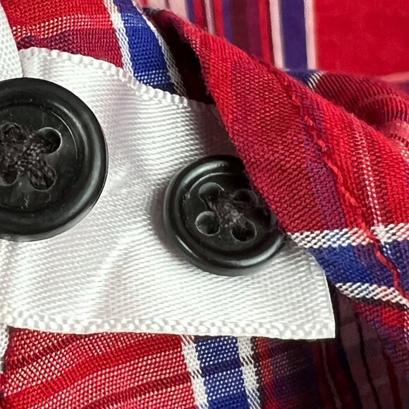 Gap Womens Red Check The Fitted Boyfriend Shirt Size XL Button Front Ruffle Neck - Picture 11 of 14